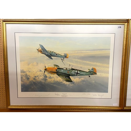 179 - LITHOGRAPHIC PRINT EAGLE ATTACK BY ROBERT TAYLOR 231/1250 SIGNED BY PILOTS