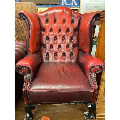 150 - OXBLOOD BUTTON BACK LEATHER WING ARMCHAIR