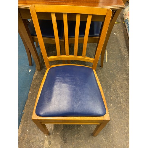 27 - SET OF SIX LIGHT BEECH BLUE SEATED DINING CHAIRS