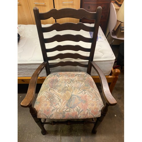 146 - REPRODUCTION 17TH CENTURY STYLE OAK DRAWER LEAF REFECTORY TABLE AND SIX WAVY LADDERBACK CHAIRS