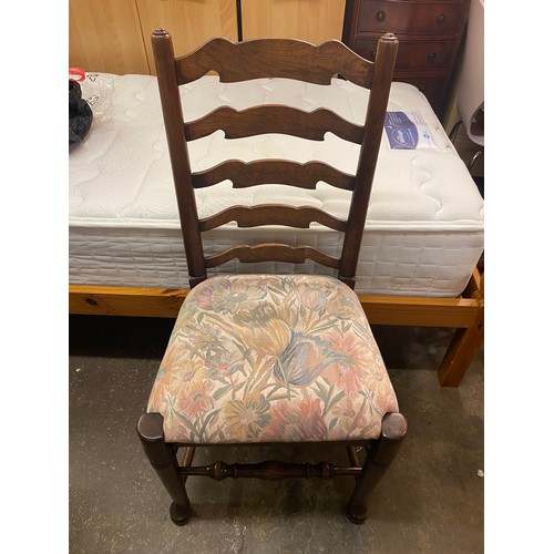 146 - REPRODUCTION 17TH CENTURY STYLE OAK DRAWER LEAF REFECTORY TABLE AND SIX WAVY LADDERBACK CHAIRS