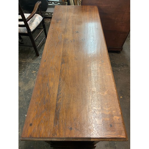 144 - REPRODUCTION MID 18TH CENTURY STYLE OAK DRESSER WITH FIELDED PANELLED DOORS