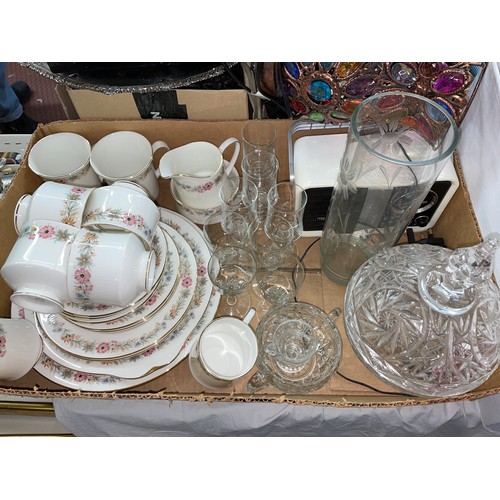 341 - ROYAL ALBERT BONE CHINA BELINDA TABLEWARES, CUT GLASSWARE, BUSH RADIO