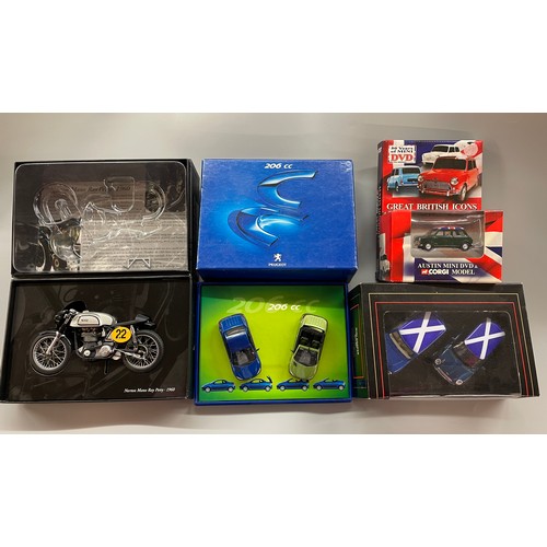 334 - CORGI MINI, MINI CHAMPS NORTON MOTORBIKE, MINI COOPER GIFT SET, PEUGEOT GIFT SET, CORGI AUSTIN MINI