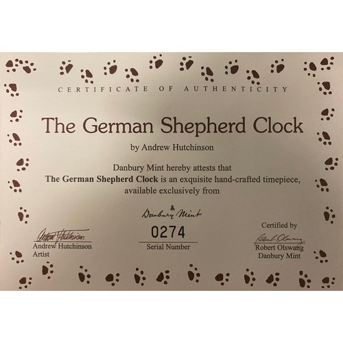 209 - DANBURY MINT GERMAN SHEPHERD CLOCK BY ANDREW HUTCHINSON WITH CERTIFICATE