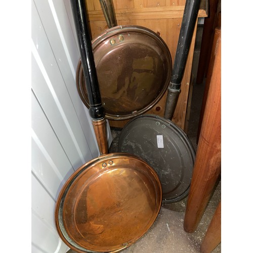 349 - THREE COPPER WARMING PANS