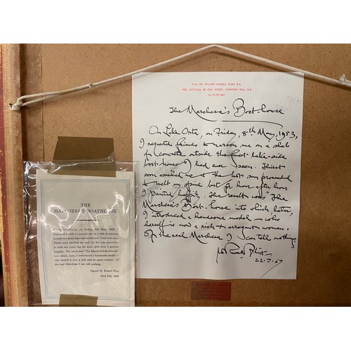 19 - PRINT THE MARCHESA-S BOAT HOUSE WITH HAND WRITTEN HEADED PAPER LABEL SIGNED BY THE ARTIST SIR WILLIA... 