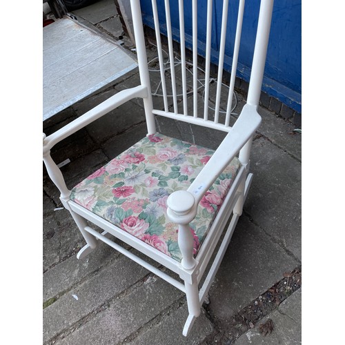 162 - WHITE PAINTED SHAKER STYLE ROCKING ARMCHAIR