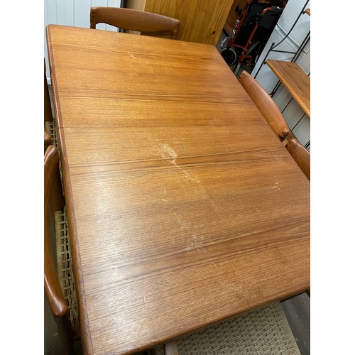 161 - 1960S DANISH TEAK RECTANGULAR DINING TABLE AND SIX ROPE CORD UPHOLSTERED CHAIRS INC TWO ELBOW CHAIRS