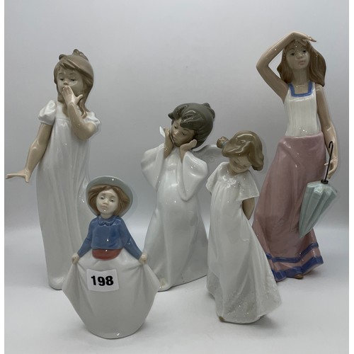 198 - FIVE NAO/LLADRO GIRL PORCELAIN FIGURE GROUPS