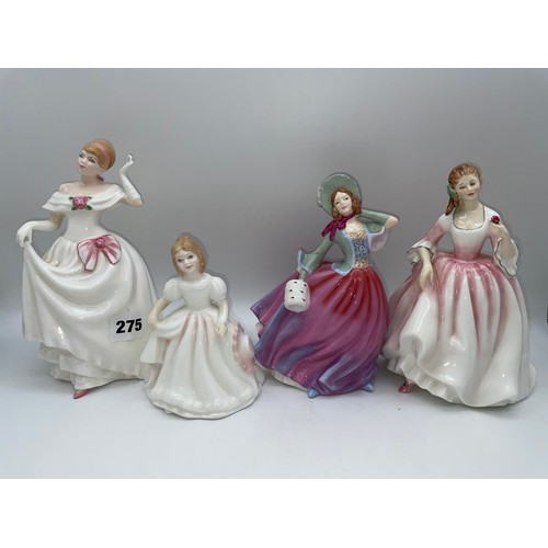 275 - ROYAL DOULTON DAWN, TENDER MOMENT, AUTUMN BREEZE, AND AMANDA FIGURES