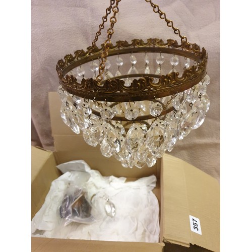 357 - BOXED CUT CRYSTAL DROPPER TIERED CEILING LIGHT WITH FITTING