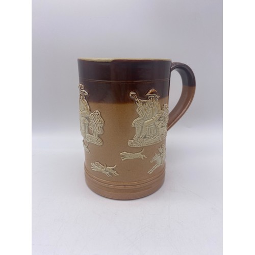 480 - ROYAL DOULTON STONEWARE EQUESTRIAN HUNTING TANKARD, ROYAL DOULTON DICKENSWARE BILL SYKES SHALLOW DIS... 