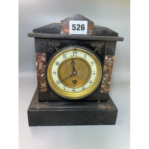 526 - BELGIAN BLACK SLATE AND MARBLE MANTEL CLOCK