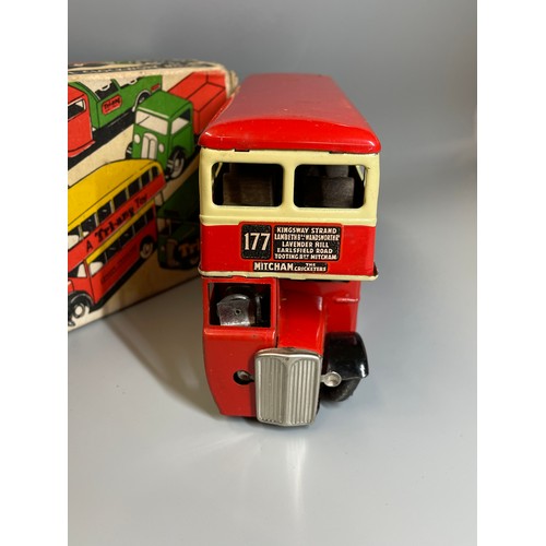 512 - MINIC TRIANG CLOCK WORK RED DOUBLE DECKER BUS (WHEELS AF NO KEY)