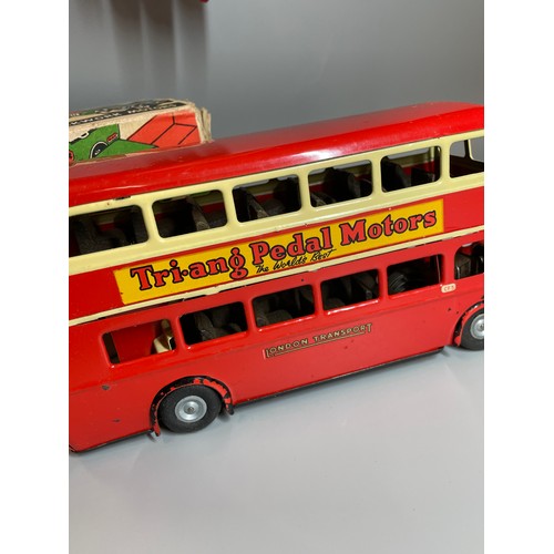 512 - MINIC TRIANG CLOCK WORK RED DOUBLE DECKER BUS (WHEELS AF NO KEY)