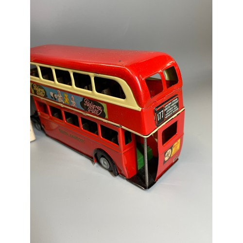 512 - MINIC TRIANG CLOCK WORK RED DOUBLE DECKER BUS (WHEELS AF NO KEY)