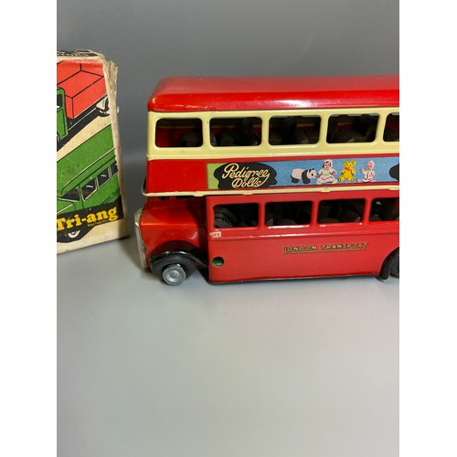 512 - MINIC TRIANG CLOCK WORK RED DOUBLE DECKER BUS (WHEELS AF NO KEY)