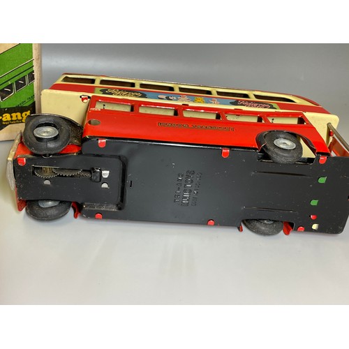 512 - MINIC TRIANG CLOCK WORK RED DOUBLE DECKER BUS (WHEELS AF NO KEY)