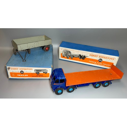 522 - BOXED DINKY SUPER TOYS 551 TRAILER AND 503 FODEN FLAT TRUCK