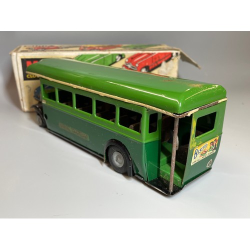 511 - MINIC TRIANG CLOCK WORK LONDON TRANSPORT GREEN BUS (WHEELS PERISHED NO KEY)