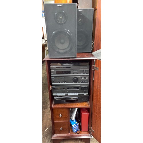 83 - SONY HI-FI SYSTEM WITH SPEAKERS IN MEDIA CABINET