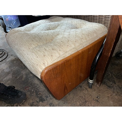 95 - 1970S TEAK UPHOLSTERED FOOTSTOOL