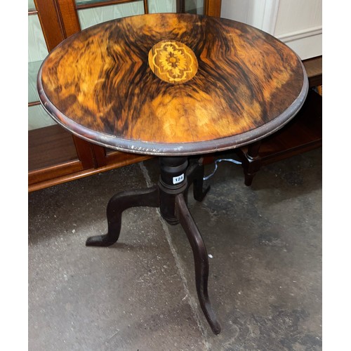 124 - WALNUT MARQUETRY TOPPED TRIPOD TABLE