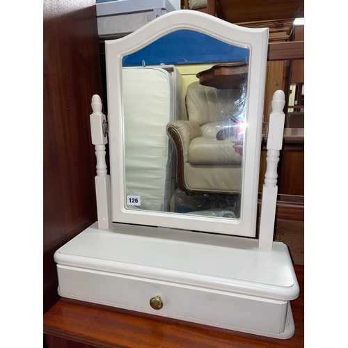 126 - WHITE PAINTED DRESSING MIRROR WITH DRAWER BASE