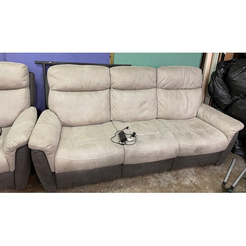 136 - THREE SEATER GREY MOLESKIN RECLINING SOFA AND MATCHING ARMCHAIR