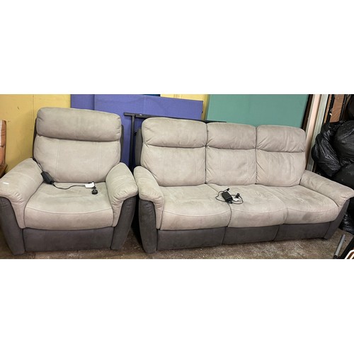 136 - THREE SEATER GREY MOLESKIN RECLINING SOFA AND MATCHING ARMCHAIR