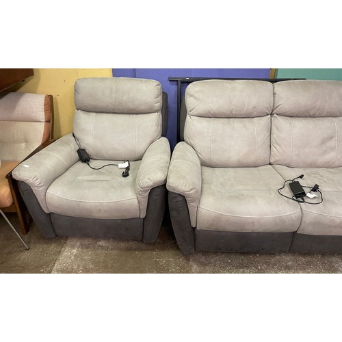 136 - THREE SEATER GREY MOLESKIN RECLINING SOFA AND MATCHING ARMCHAIR