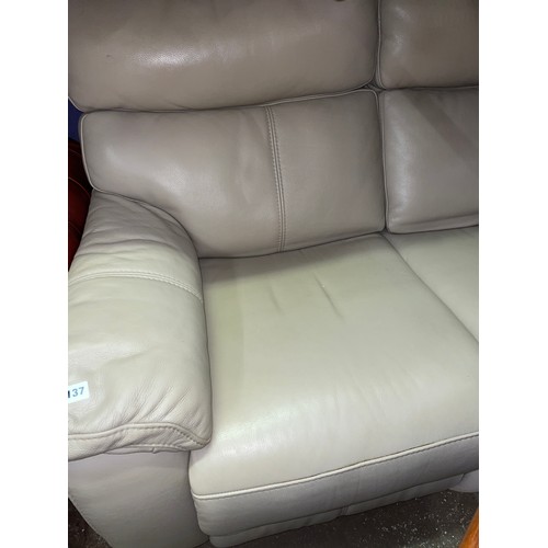 137 - VIOLINO MUSHROOM LEATHER THREE SEATER SOFA