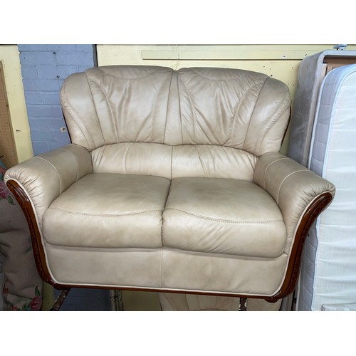 162 - TAN TWO SEATER LEATHER SOFA AND MATCHING ARMCHAIR