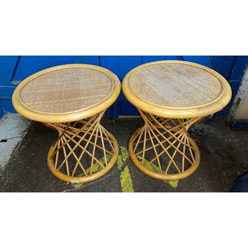 160 - PAIR OF WOVEN WICKER AND BAMBOO STOOL/SIDE TABLES