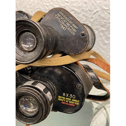 205 - PAIR OF TASCO NO.120 8X30 AND A PAIR OF TAYLOR-HOBSON 1951 N0.205168 BINOCULARS