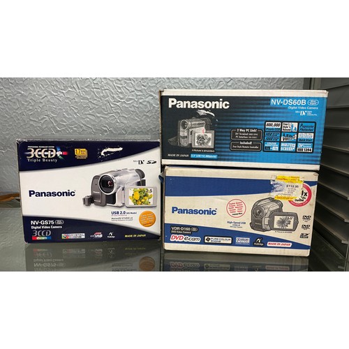 217 - BOXED PANASONIC NV-GS75, NV-DS60B AND A VDR-D160 VIDEO CAMERAS