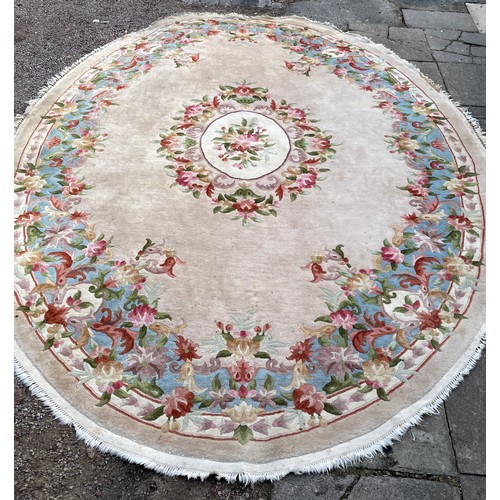 158 - PEACH CHINESE FLORAL FRINGED CARPET