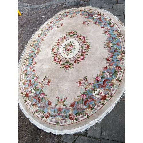 158 - PEACH CHINESE FLORAL FRINGED CARPET