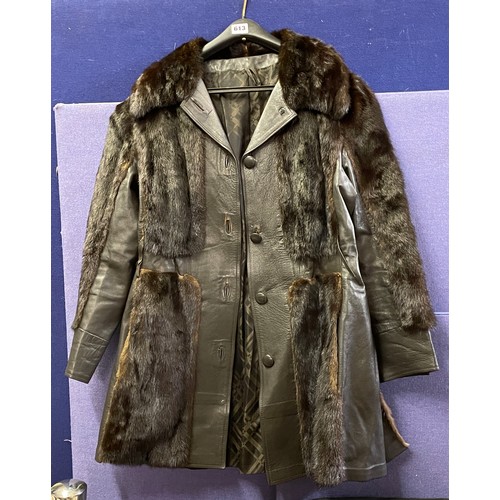 247 - BROWN LEATHER AND FUR PELT QUARTER LENGTH COAT