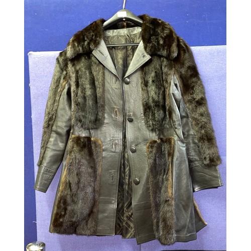 247 - BROWN LEATHER AND FUR PELT QUARTER LENGTH COAT