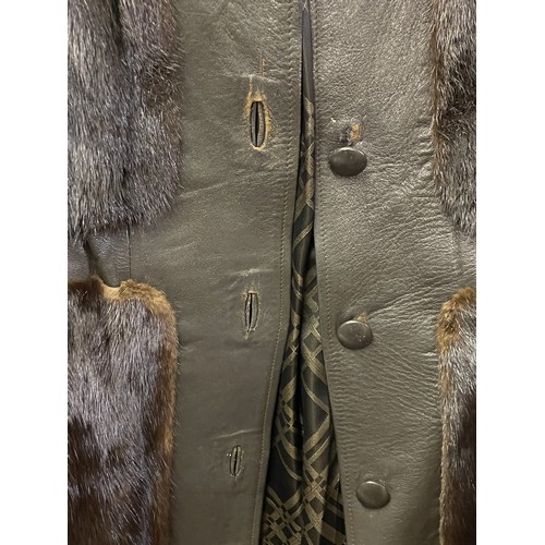 247 - BROWN LEATHER AND FUR PELT QUARTER LENGTH COAT