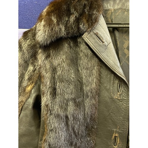 247 - BROWN LEATHER AND FUR PELT QUARTER LENGTH COAT