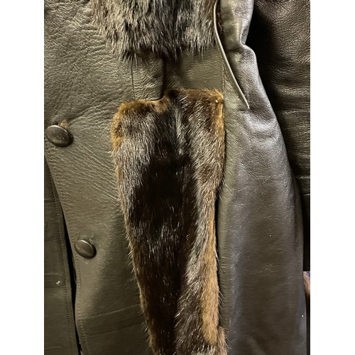 247 - BROWN LEATHER AND FUR PELT QUARTER LENGTH COAT