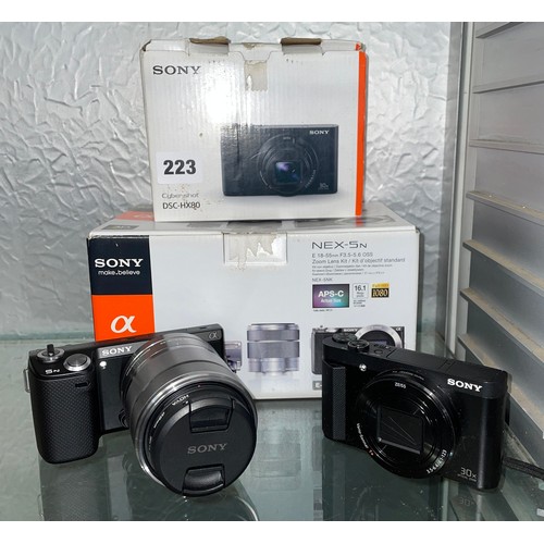 223 - BOXED SONY NEX-5N, ZOOM LENS KIT, AND THE SONY CYBERSHOT DXC-HX80