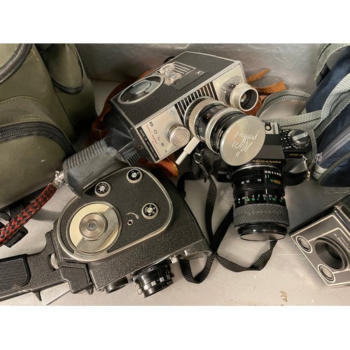 225 - MIRANDA MS-3 FILM CAMERA, BOLEX PAILLARD MOVIE CAMERAS, THE ALDIS PROJECTOR, AND TRAVEL CASES