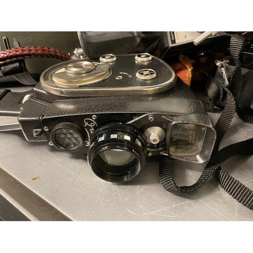 225 - MIRANDA MS-3 FILM CAMERA, BOLEX PAILLARD MOVIE CAMERAS, THE ALDIS PROJECTOR, AND TRAVEL CASES