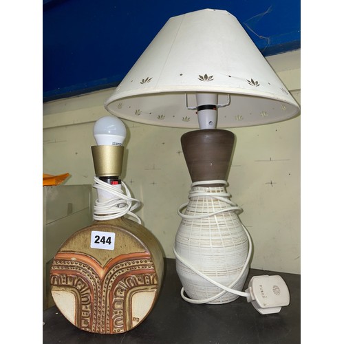 244 - SIGNED LOUIS HUDSON STUDIO POTTERY WHEEL LAMP AND A WEST GERMAN POTTERY TABLE LAMP