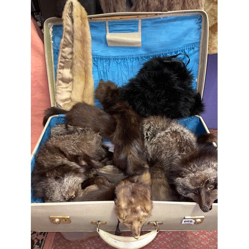 250 - ANTLER SUITCASE CONTAINING VARIOUS FUR STOLES