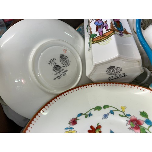 271 - CARTON CONTAINING ROYAL DOULTON BREADON HILL CUPS AND SAUCERS, ROYAL ALBERT ENCHANTMENT SAUCERS, WED... 